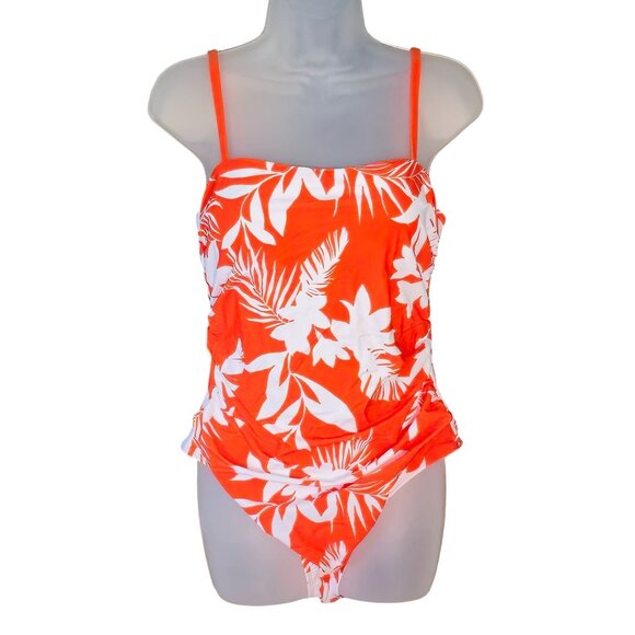 Cupshe Other - Cupshe Tropical Print Ruched One-Piece Swimsuit L Orange White Adjustable Straps